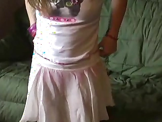 Midget legal age teenager kitty in a cute concise pink petticoat