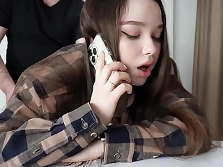 Fucking my stepsister while she's on a catch phone.