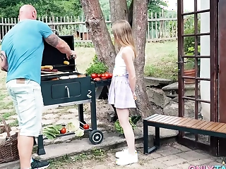Maya likes her first steamy outdoor threesome at a sizzling summer BBQ.