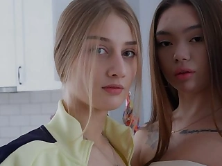Horny Teen Eats Creampie from Her Asian Girlfriend's Pussy Baulk Hard increased by Rough Dealings with Sugar Daddy!